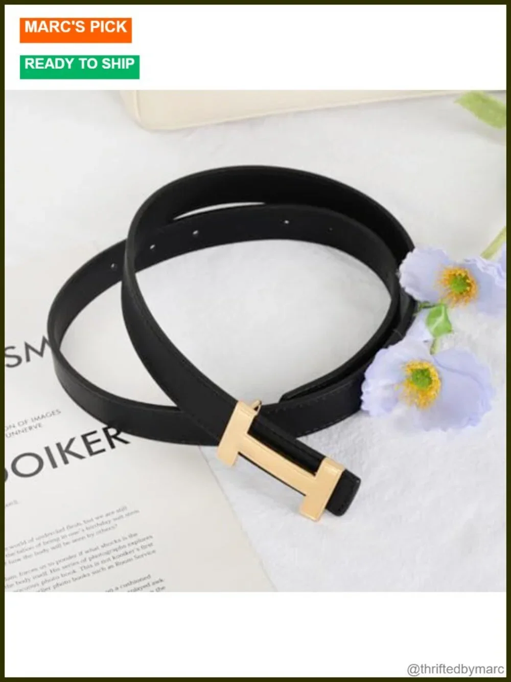 Gold Buckle Fashion Waist Belt with Leather and PU Materials